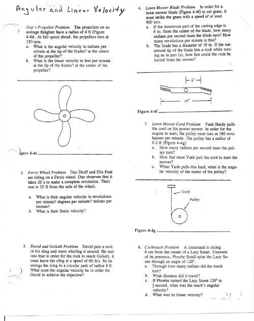 Linear and Angular Velocity Worksheet w/Answers