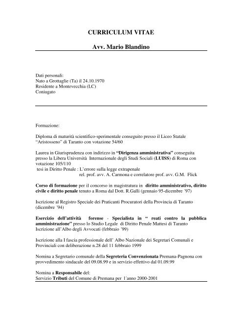 CURRICULUM VITAE Avv. Mario Blandino