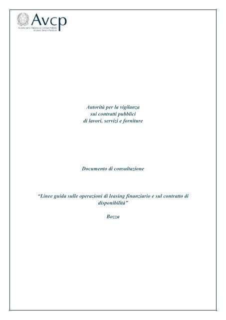 Linee guida sulle operazioni di leasing finanziario e sul contratto di ...