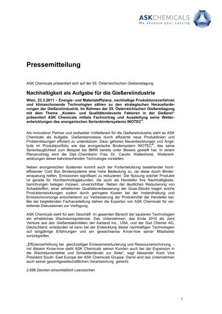 Pressemitteilung - ASK Chemicals