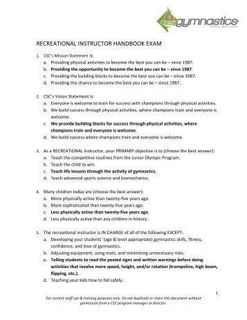 Rec Handbook Exam - California Sports Center