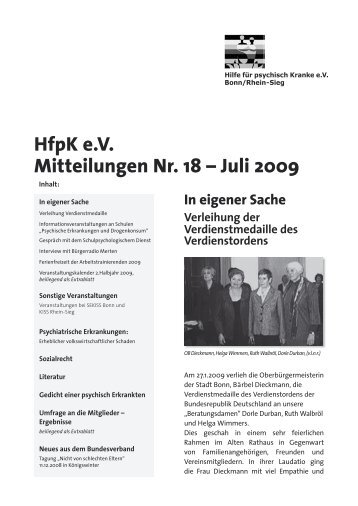 HfpK e.V. Mitteilungen Nr. 18 â Juli 2009 - Hilfe fÃ¼r psychisch Kranke ...