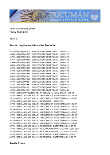 Numero de boletin: 28057 Fecha: 10/07/2013 INDICE: SecciÃ³n ...