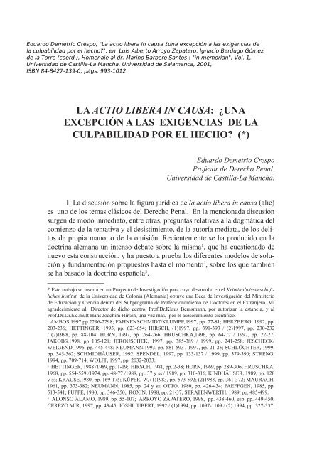 Actio Libera In Causa la actio libera in causa - Área de Derecho Penal – Facultad de