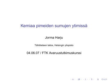 Kemiaa pimeiden sumujen ytimissÃ¤