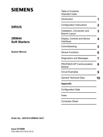 Siemens Sirius Soft Starters - User Manual - Rotor UK