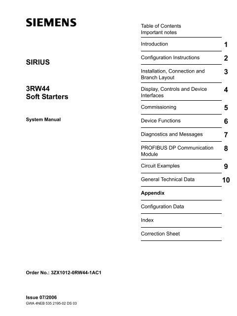 Siemens Sirius Soft Starters - User Manual - Rotor UK