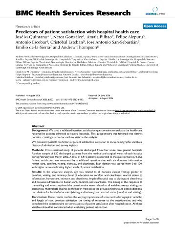 Predictors of patient satisfaction with hospital ... - BioMed Central