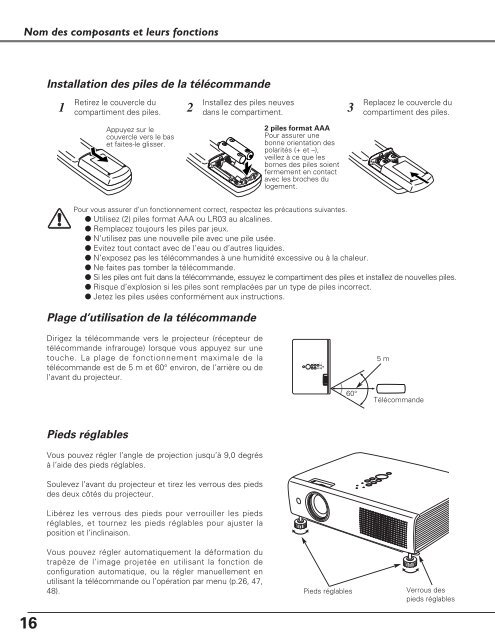 TÃ©lÃ©charger le manuel d'utilisation Sanyo PLC-XU110 - Lampe ...