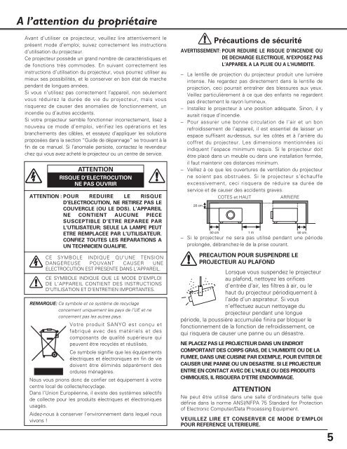 TÃ©lÃ©charger le manuel d'utilisation Sanyo PLC-XU110 - Lampe ...