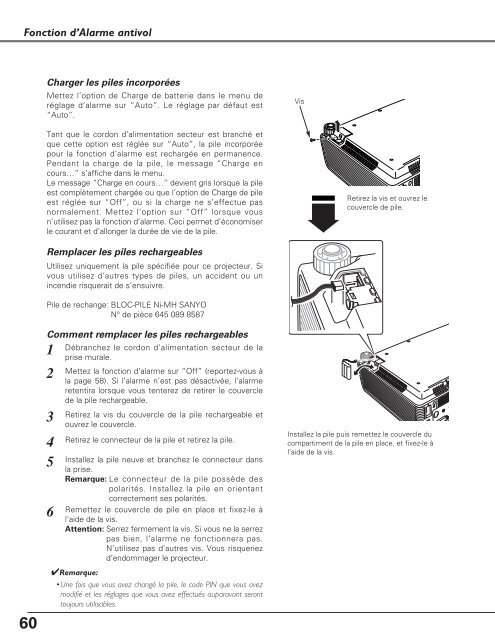 TÃ©lÃ©charger le manuel d'utilisation Sanyo PLC-XU110 - Lampe ...