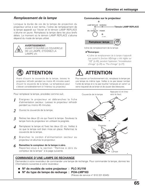 TÃ©lÃ©charger le manuel d'utilisation Sanyo PLC-XU110 - Lampe ...