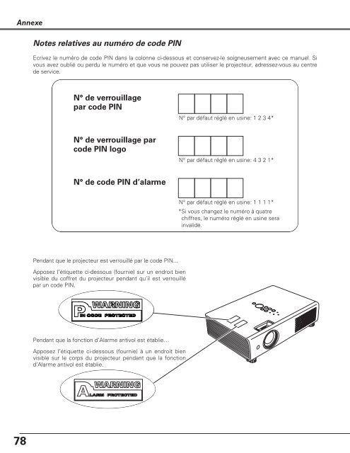 TÃ©lÃ©charger le manuel d'utilisation Sanyo PLC-XU110 - Lampe ...