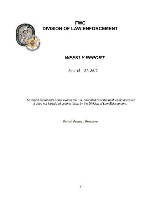 fwc division of law enforcement weekly report - Florida Fish and ...