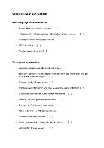 Die Checkliste Nach der Hochzeit ausdrucken - Familie-und-Tipps.de