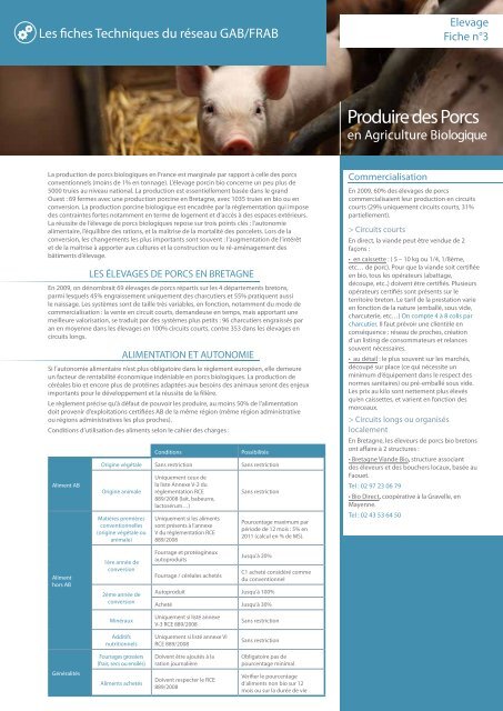 Produire des porcs en agriculture biologique - RÃ©seau FRAB
