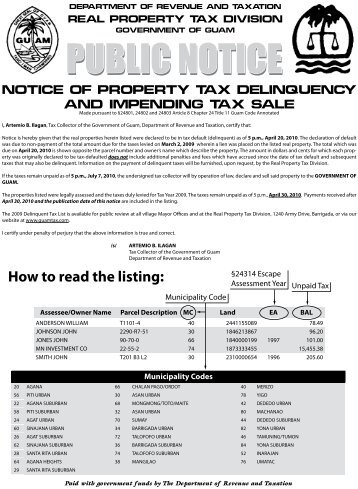 How to read the listing: - Department of Revenue and Taxation