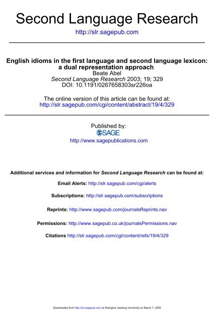English idioms in the first language and second language lexicon: a ...
