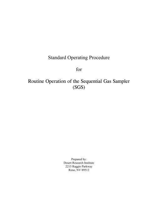 Standard Operating Procedure for Routine Operation of the ...