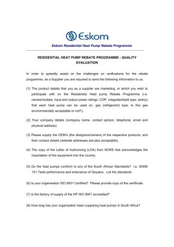 Eskom Rebate On Heat Pumps