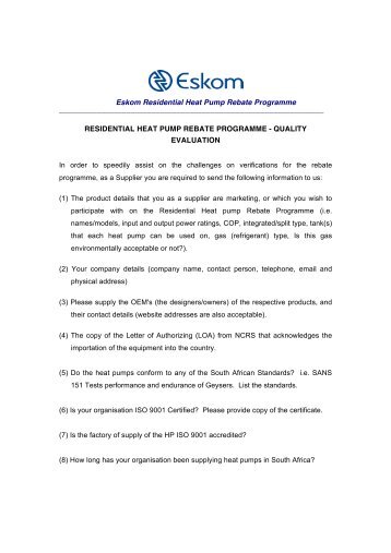 Eskom Heat Pump Rebate