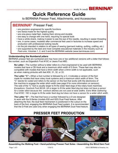 Quick Reference Guide - Bernina