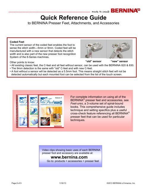 Quick Reference Guide - Bernina