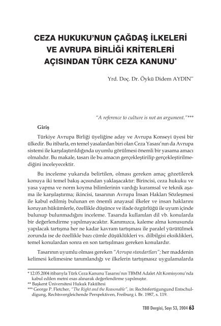 ceza hukuku'nun Ã§aÄdaÅ ilkeleri ve avrupa birliÄi kriterleri aÃ§Ä±sÄ±ndan ...