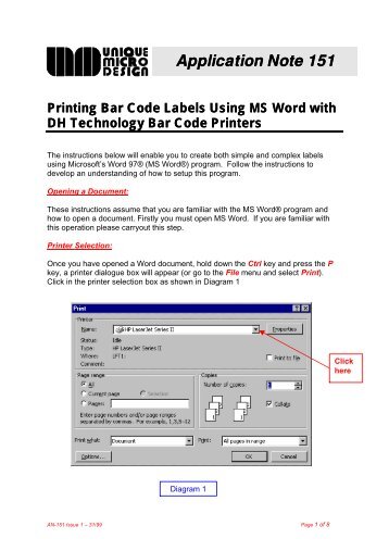 AN-151 Printing Barcode Labels Using MS Word with DH ...