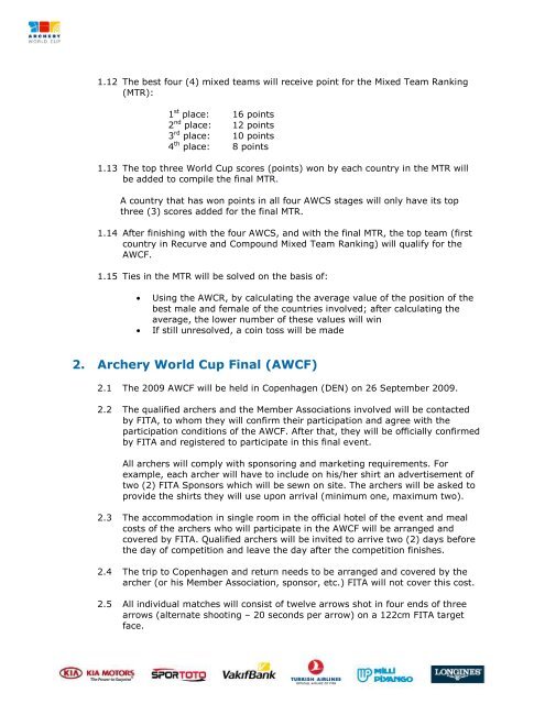 ARCHERY WORLD CUP RULES - 2009 - FITA