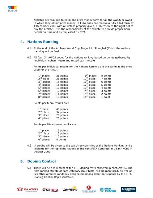 ARCHERY WORLD CUP RULES - 2009 - FITA