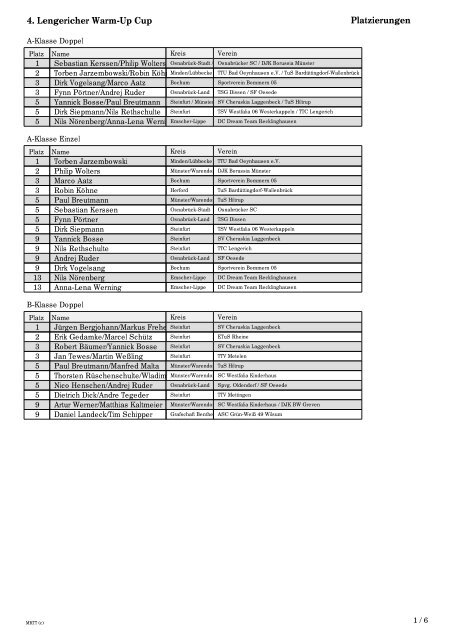 Turnierergebnisse 2013 - TTC Lengerich