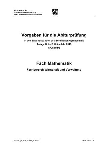 Vorgaben für die Abiturprüfung Fach Mathematik - Berufskolleg ...