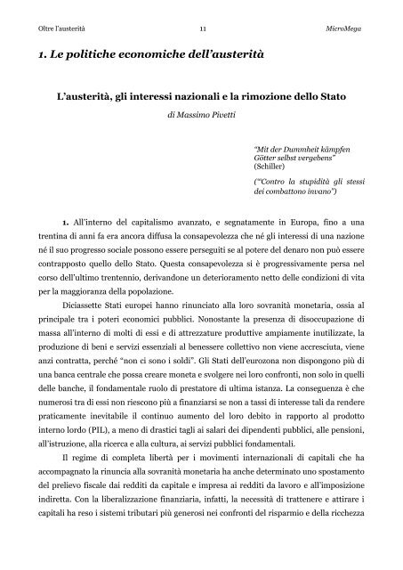 Oltre l'austeritÃ  - Cesaratto - cambiailmondo