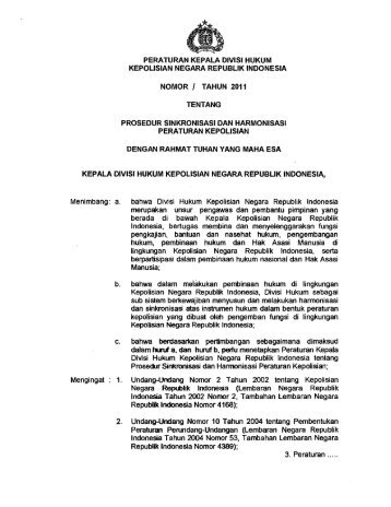 peraturan kepala divisi hukum kepolisian negara republik indonesia ...