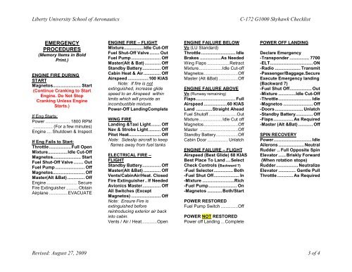 C-172 G1000 Skyhawk Checklist - Liberty University