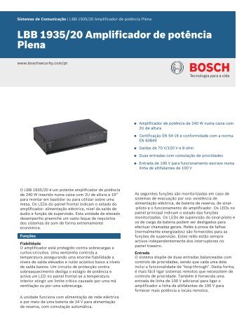 LBB 1935/20 Amplificador de potÃªncia Plena - Bosch Security ...