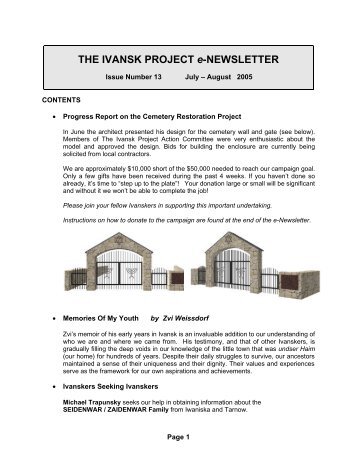 The Ivansk prjoect e-Newsletter #13 - Ivansk: Our Jewish Heritage in ...