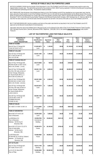 list of tax-forfeited land for public sale #170 2013 notice of public ...