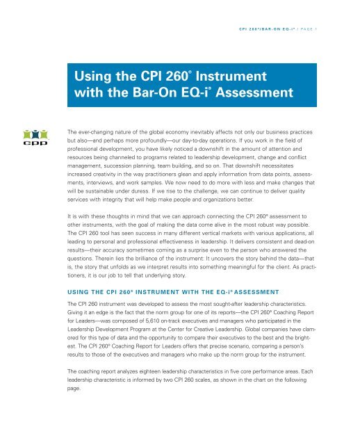 Using the CPI 260® Instrument with the Bar-On EQ-i ... - CPP.com