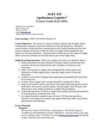 Agribusiness Logistics - Department of Agricultural Economics