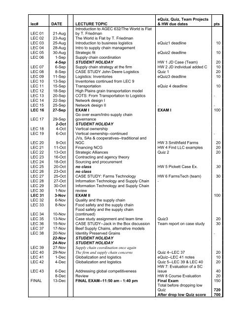 Agribusiness Logistics - Department of Agricultural Economics