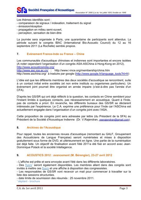 Compte-rendu de la rÃ©union du Conseil d'Administration - SFA