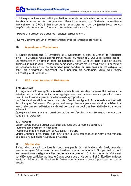 Compte-rendu de la rÃ©union du Conseil d'Administration - SFA