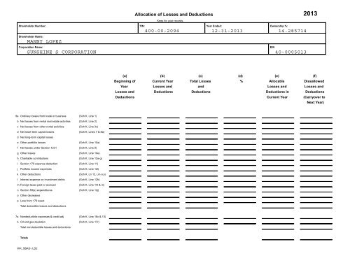 SUNSHINE S CORPORATION - Drake Software Support