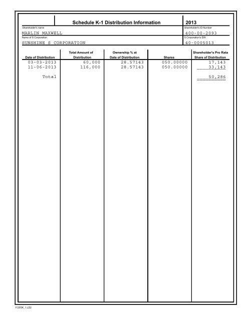 SUNSHINE S CORPORATION - Drake Software Support