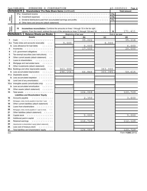 SUNSHINE S CORPORATION - Drake Software Support