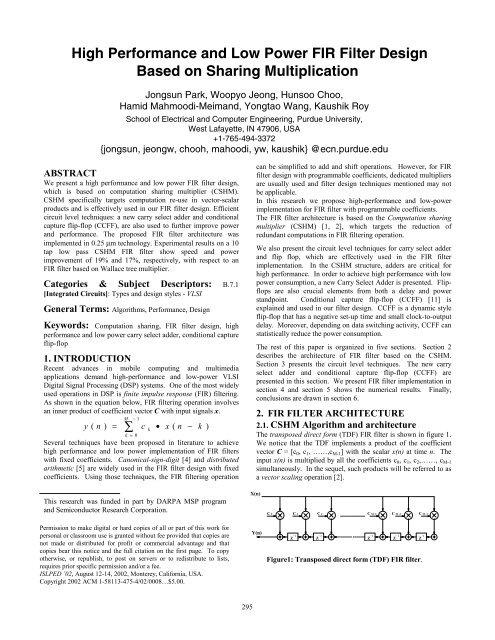 High Performance and Low Power FIR Filter Design Based on ...