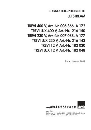 Nr. 006 866, A 172 TREVI LUX 400 V, Art.-Nr. 216 150 TREVI 230 V ...