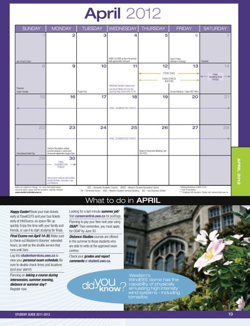 Downloadable - Academic Calendar - University of Western Ontario